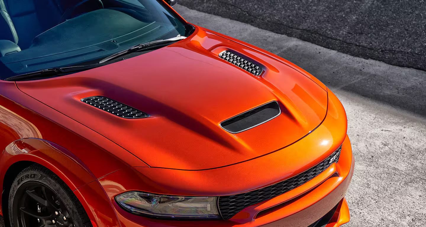 A close look at an orange charger.