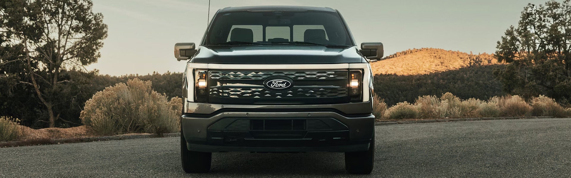 A close look at the front of the ford f-150 lightning.