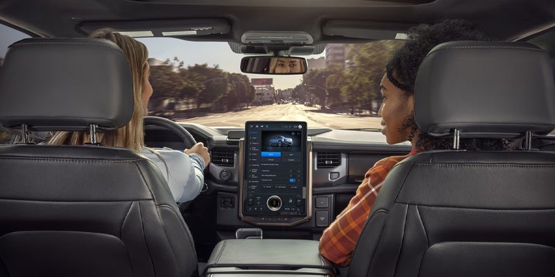 The front display screen in a ford truck.