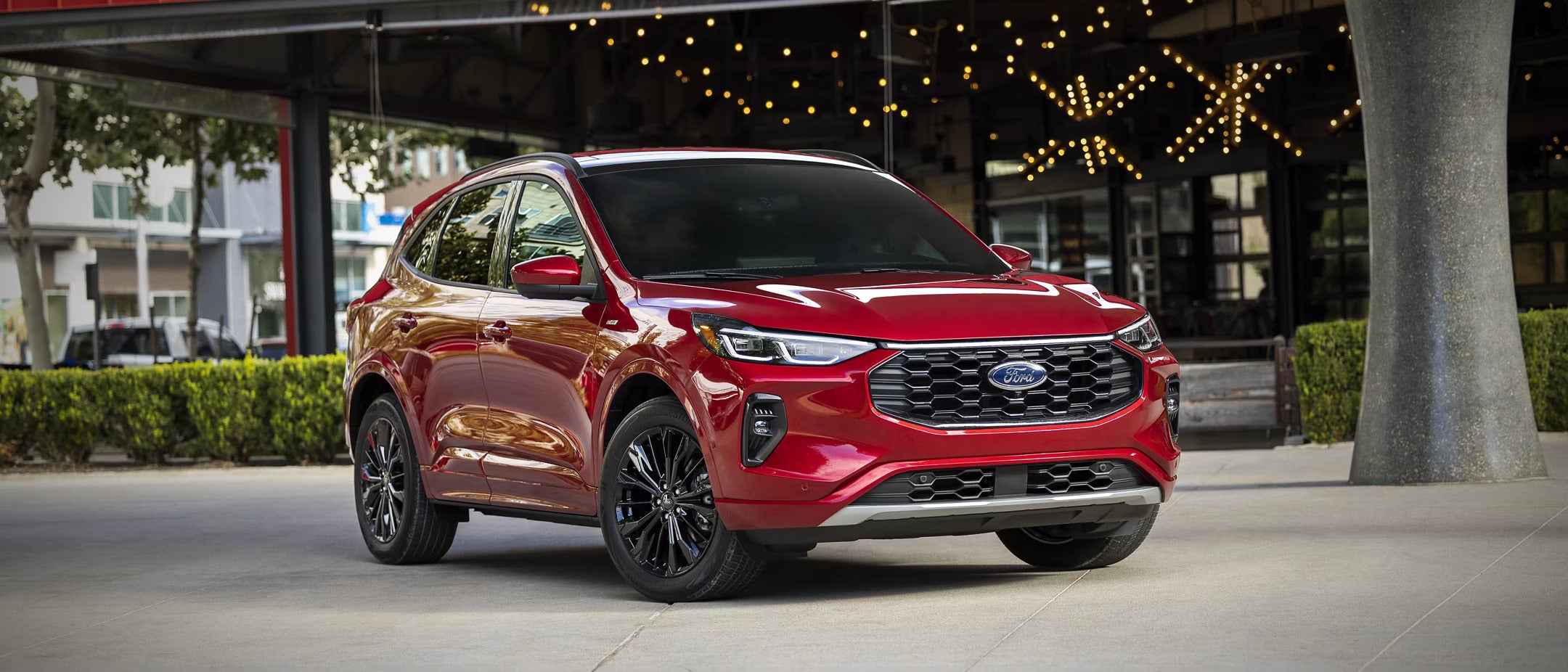 A red car sitting parked.