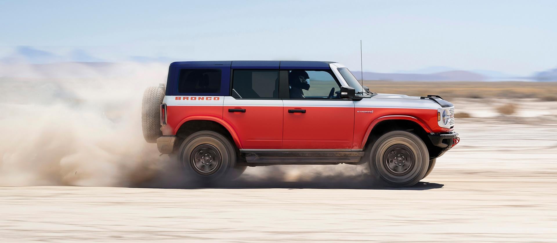 2026 Ford Bronco driving fast in the desert