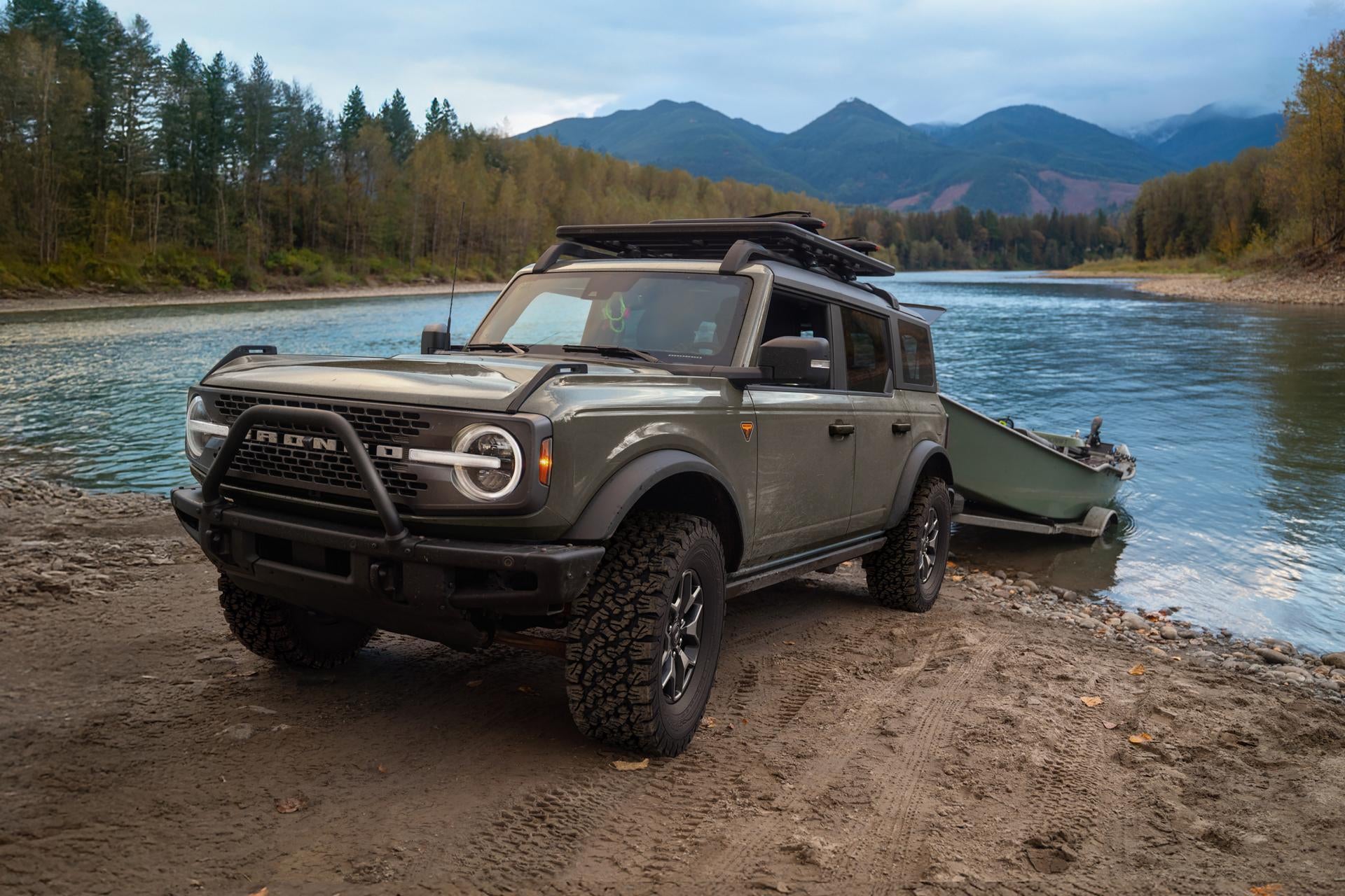 2026 Ford Bronco pulling a boat out of the water