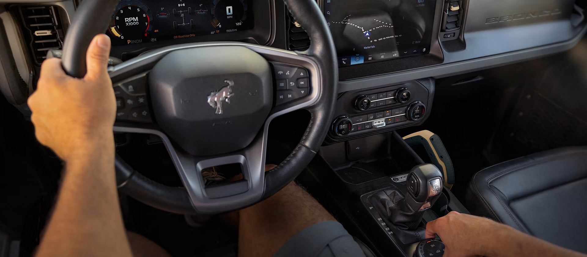 2026 ford bronco interior view of the steering wheel and driver seat
