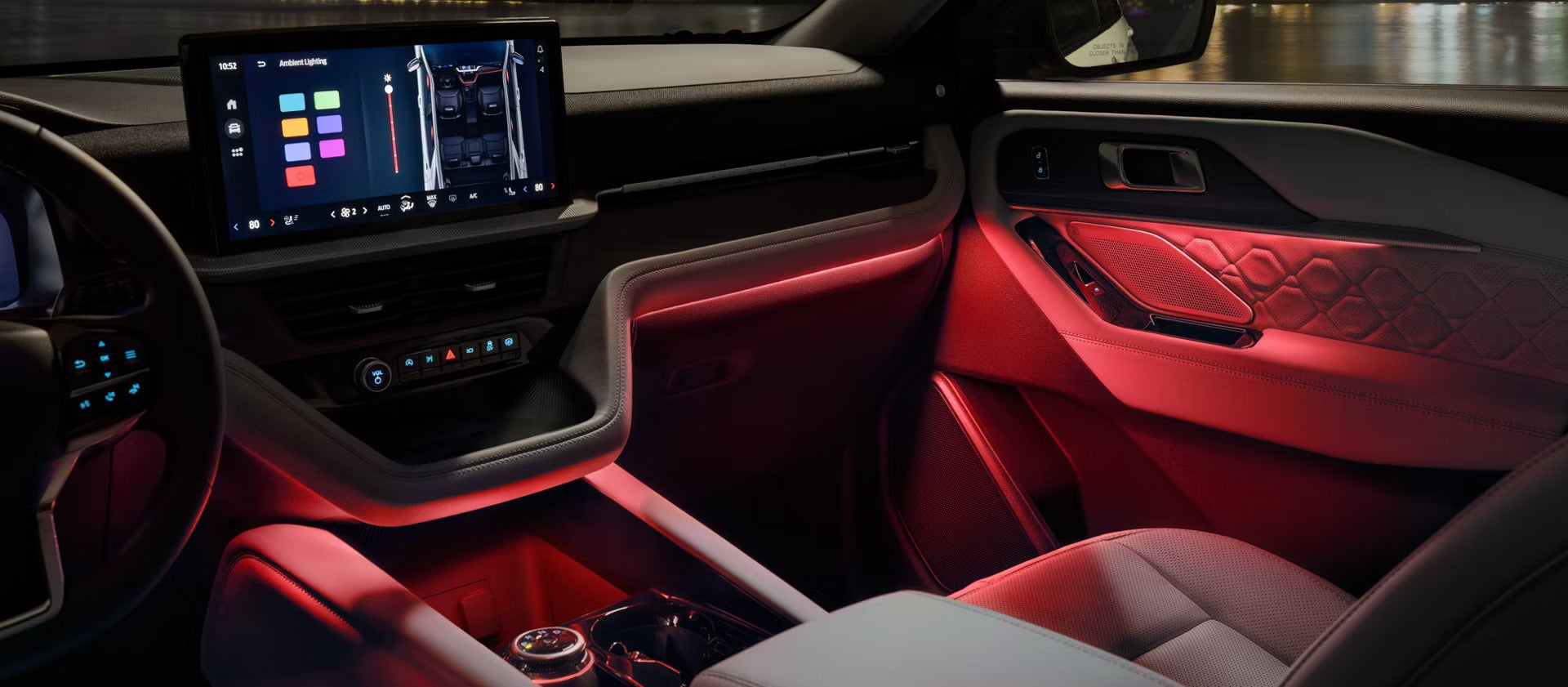 2026 Ford Explorer view of the interior with red trim lighting