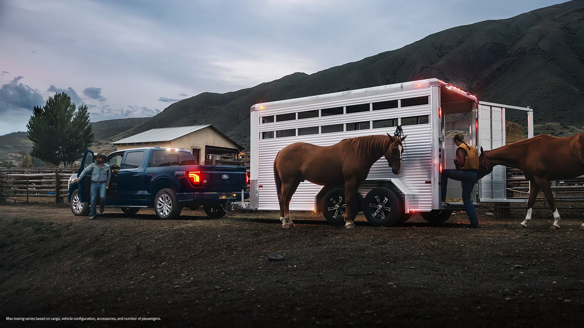 2026 Ford F-150 parked at a ranch with a trailer hooked up to the truck