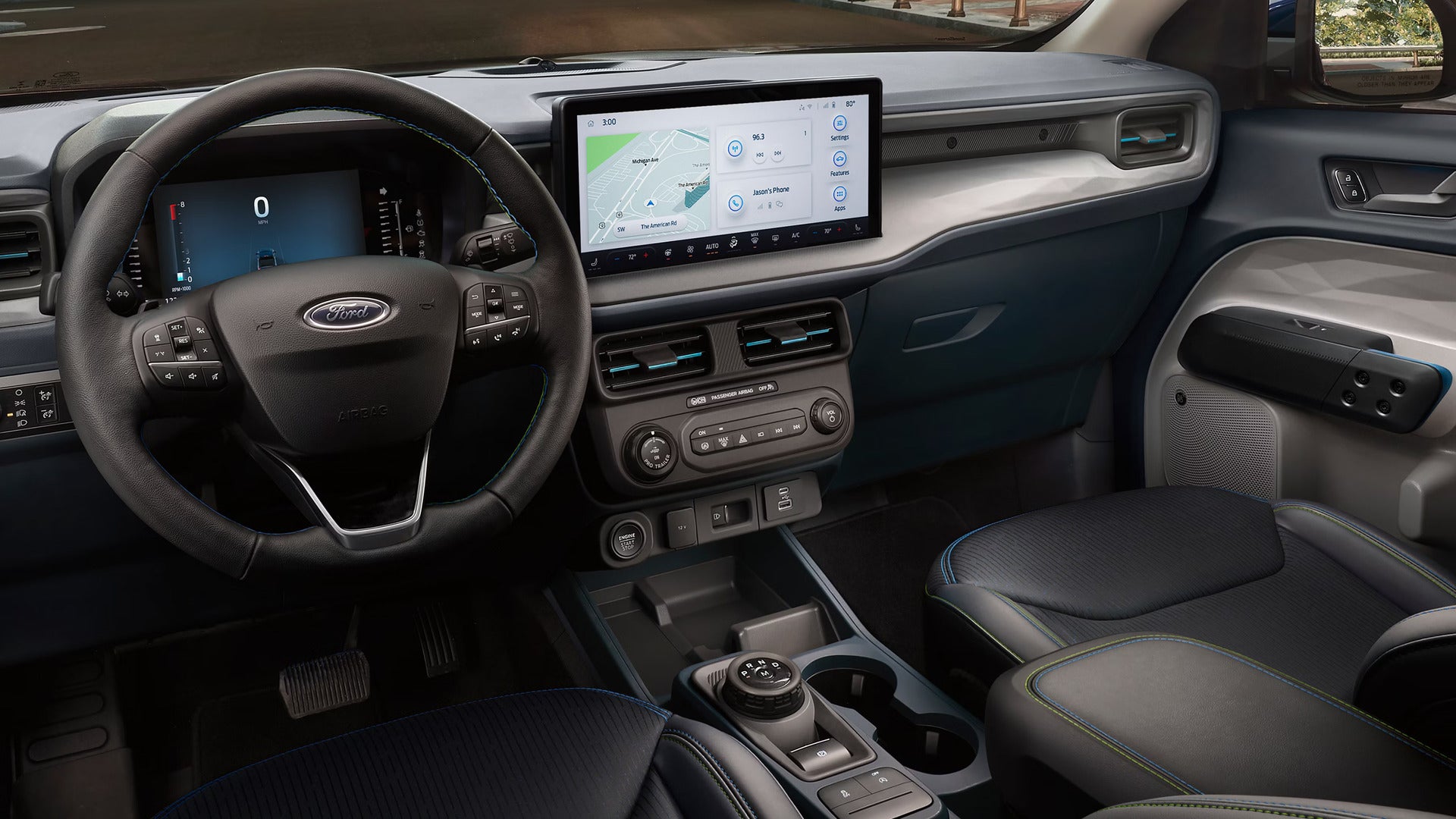 A New 2026 Ford Maverick interior view of the infotainment system