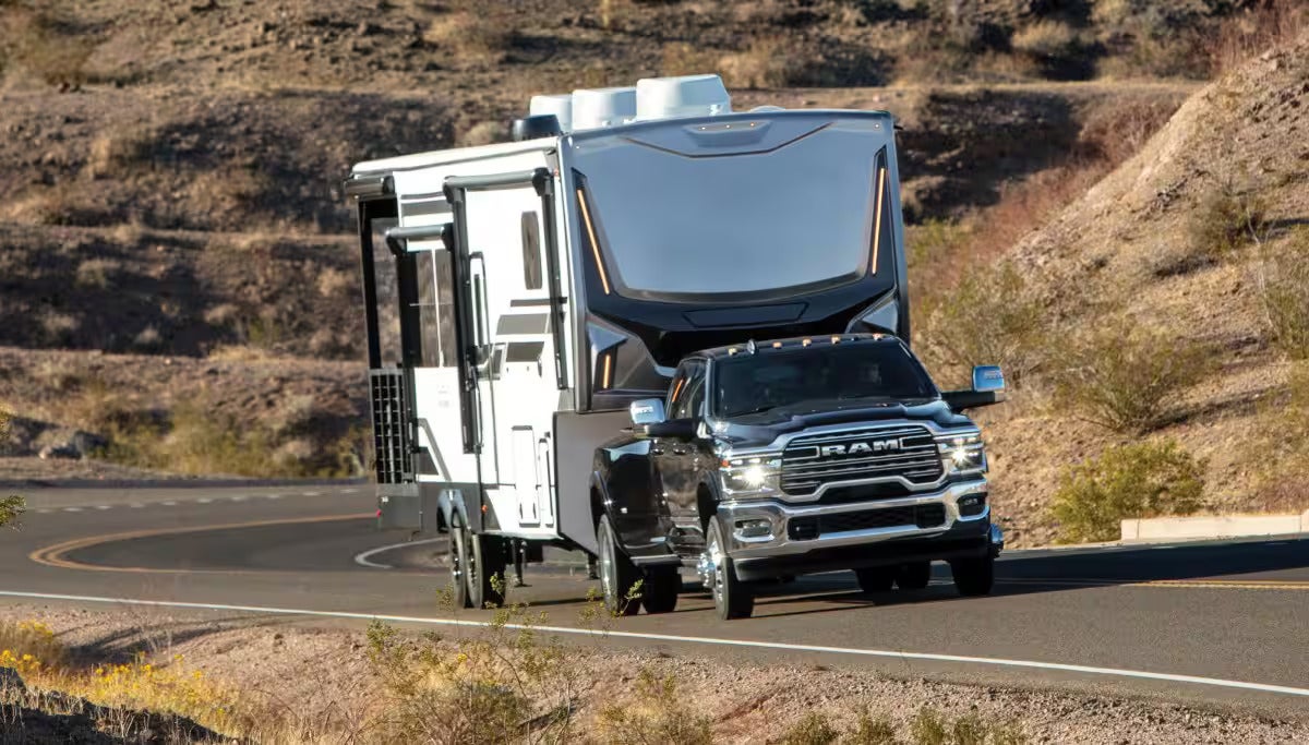 2026 Ram 3500 pulling a camper