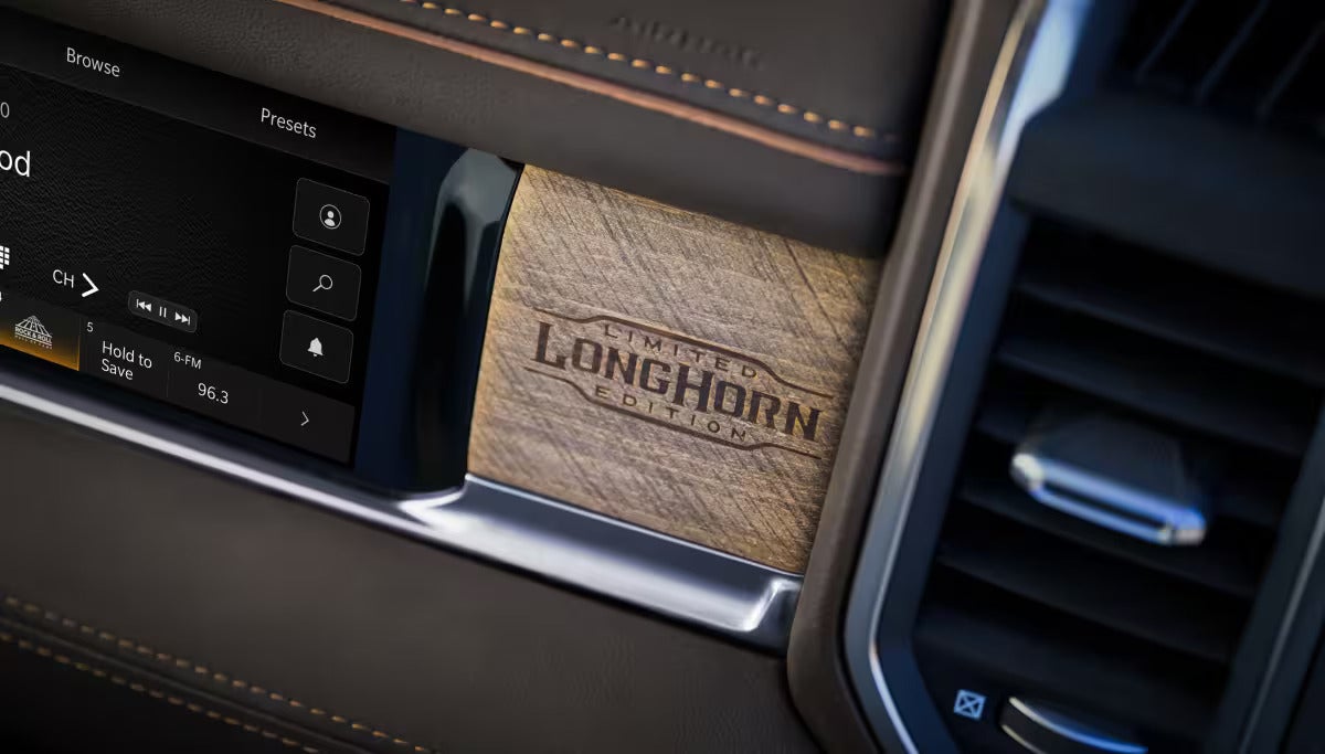 2026 Ram 3500 interior view of the long horn logo on the front dash